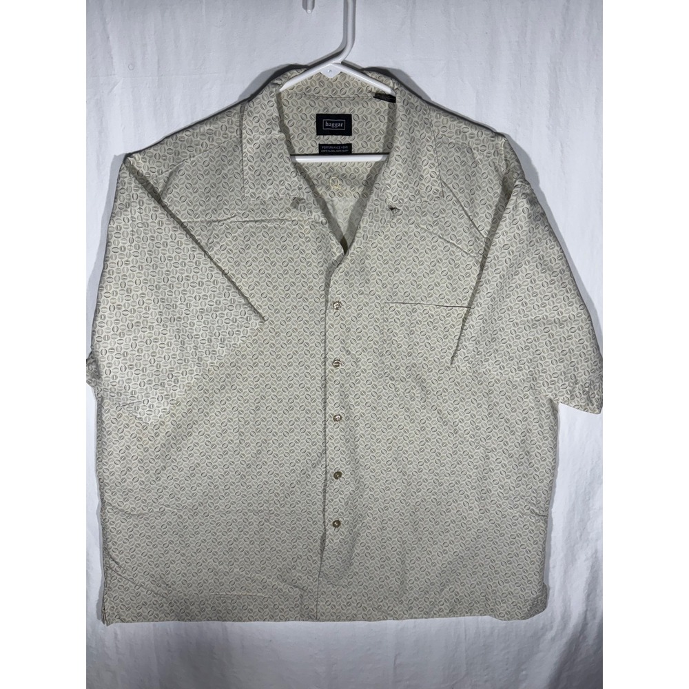 Haggar Performance Wear Mens XL Short Sleeve Button Down Shirt Geometric Print